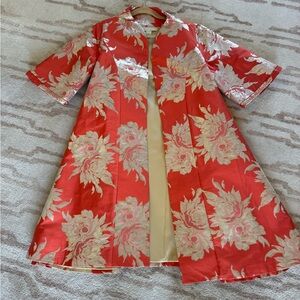 Frances Valentine Tangerine and Cream Floral Flared/Swing Coat